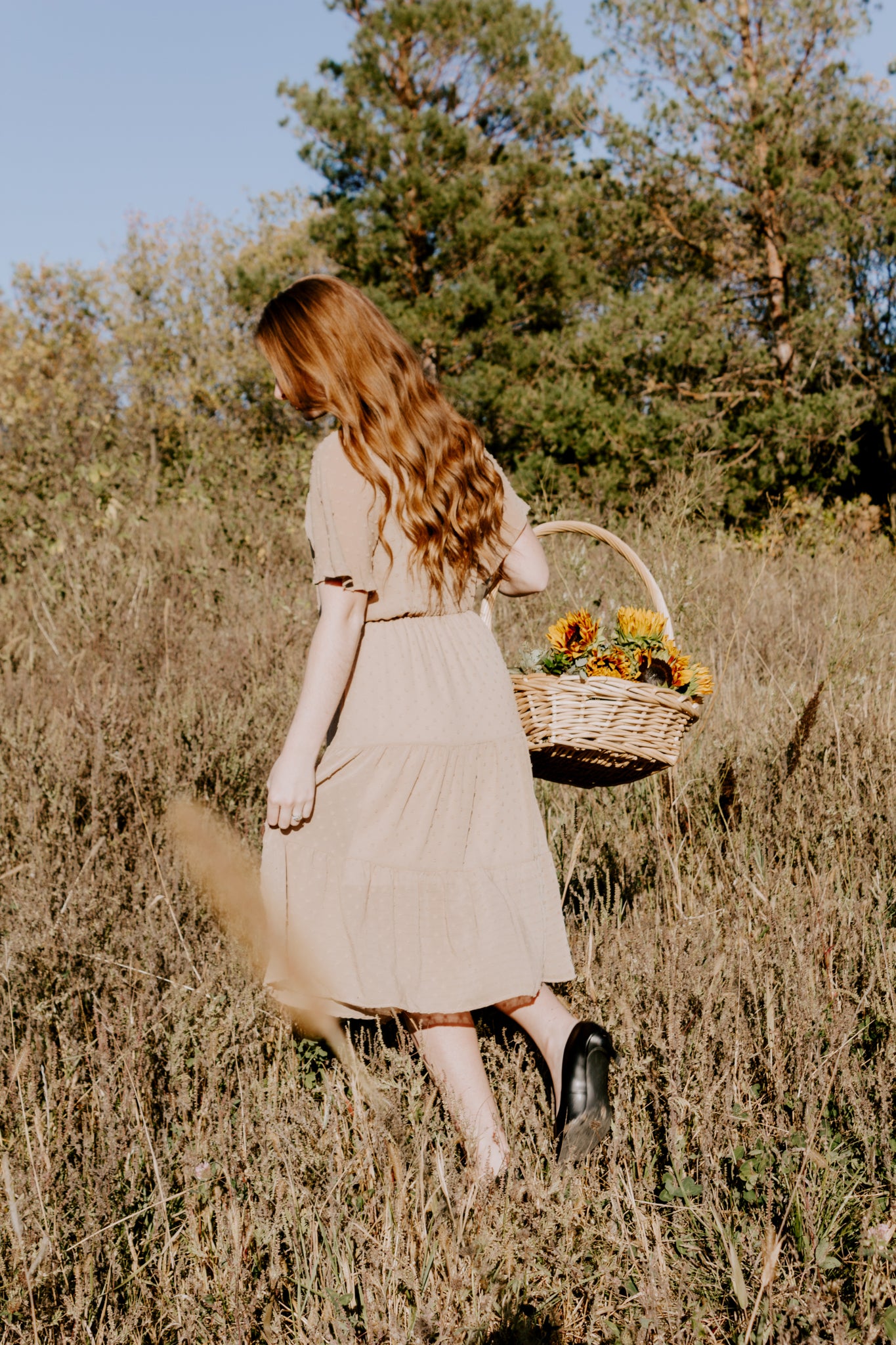 Beautiful midi swiss dot dress in vintage stone short sleeve with gold back closure button