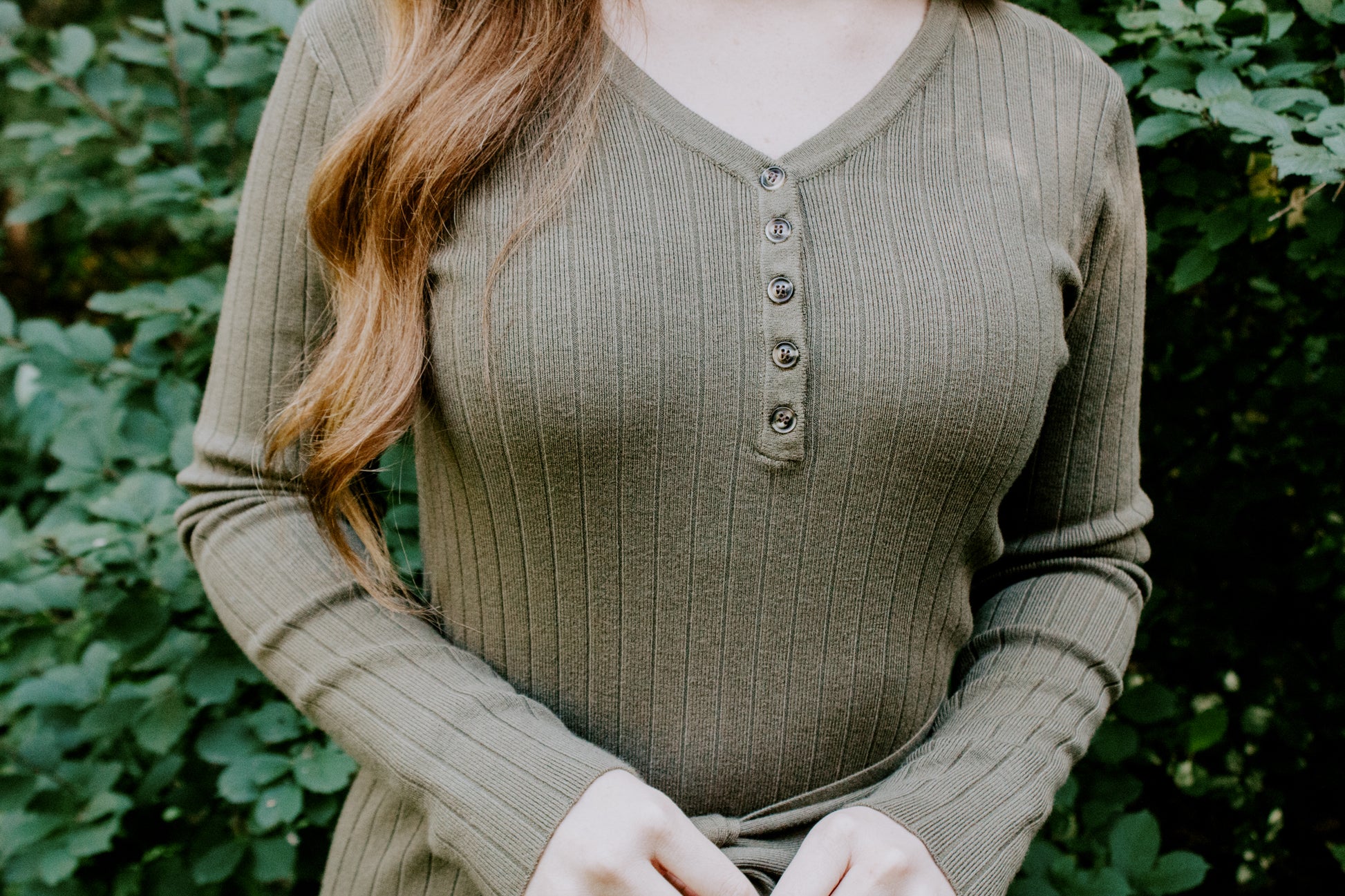 Beautiful Fitted Knit Sweater Dress Military Green with removable tie belt and buttons ribbed style